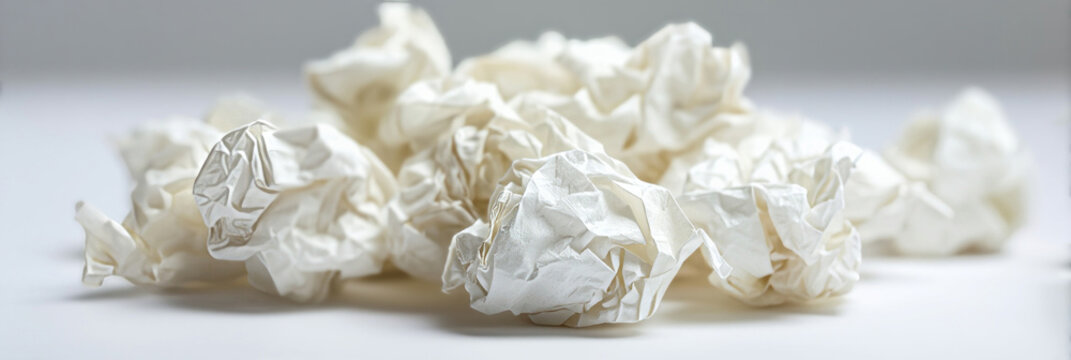 Crumpled paper chaos strewn like forgotten haikus, symbolizing creativity's wild pursuit during National Novel Writing Month and International Day of Ideas