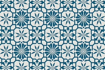 Seamless Teal and White Geometric Floral Tile Pattern