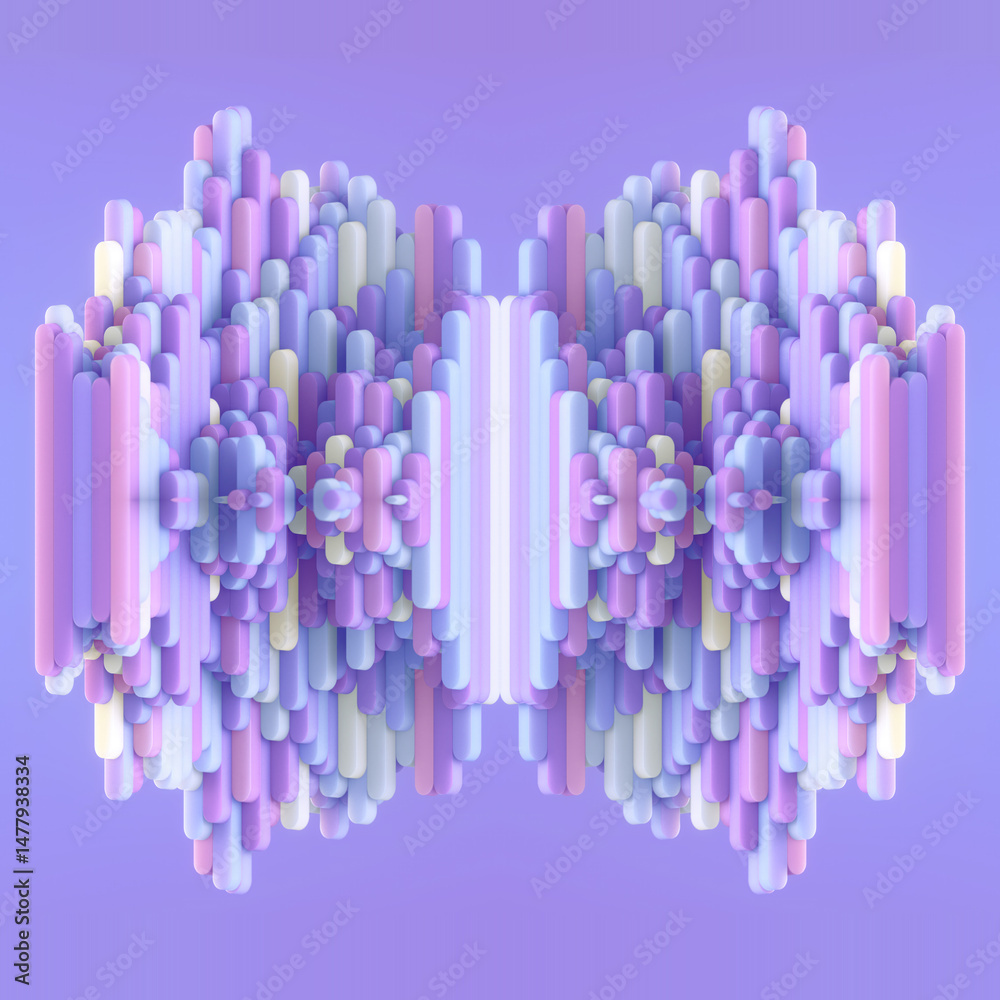 Poster Geometrically symmetrical scene with multicolored columns flowing into each other. The rounded shapes create the effect of modern futuristic architecture. 3d rendering digital illustration