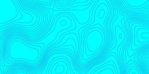 Blue line cyan color landscape geodesy topography wavy lines map background, blue cartographic pattern for trendy modern background and abstract curved reliefs geography texture and seamless design.