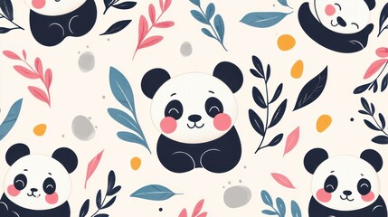 Cute panda pattern with leaves