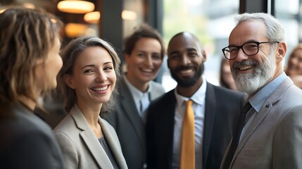 Business people of various ages join together to express appreciation for each othera??s success, showcasing a diverse and supportive workplace.