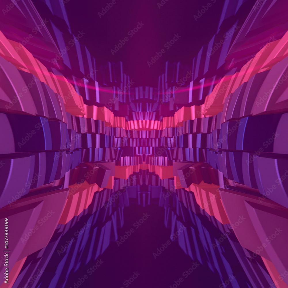 Aufkleber Digital illustration of a stack of colorful shiny rectangles with trendy pink and blue gradient and bright highlights. Symmetrical composition. 3d rendering