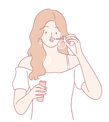 A cheerful girl joyfully creating colorful bubbles with her magical soap wand, enjoying playful moments