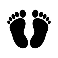 Two black footprints facing each other on white