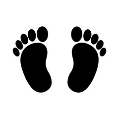 Two black footprints facing each other on white space