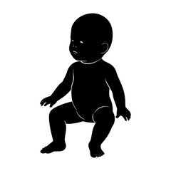 Silhouette of a baby sitting in a diaper looking left
