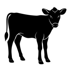 Silhouette of a standing calf in black and white