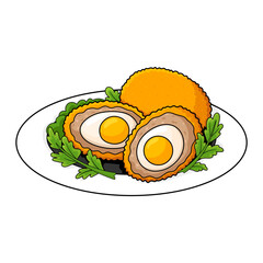 British Scotch eggs illustration in cartoon style