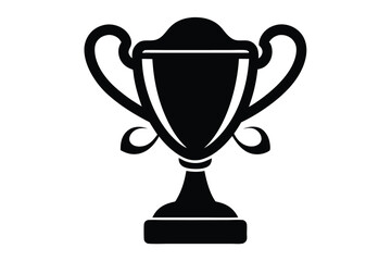 Black Silhouette of a Trophy Cup with Handles and Ribbon Accents