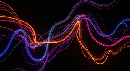 Colorful Light Trail Wave on Black Background