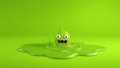 Naklejka premium Pixelated Green Character Splashing in Green Liquid Isolated on Green Screen in 3D Render Perfect for VFX Element Movie and Fantasy Game Design with Goofy Expression and Dynamic Splash