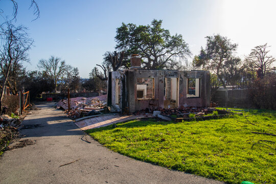 Homes destroyed in the Altadena wildfires in Altadena California USA