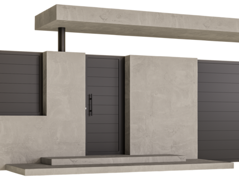 A gray concrete wall with a black door - Powered by Adobe