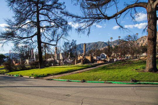 Homes destroyed in the Altadena wildfires in Altadena California USA