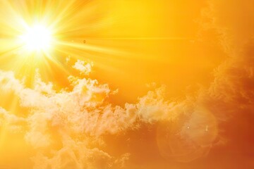 Bright Sun Shining With Rays Bursting Through White Clouds In The Sky Above
