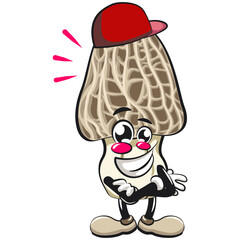 Cute Morchella mushroom vektor illustration mascot character in cool hip-hop style, work of hand drawn