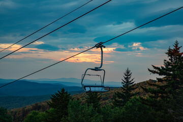 Mountain Chairlift at Sunset in a Summer Landscape