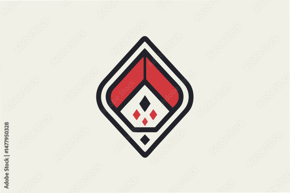 Poster modern geometric vector illustration featuring a bold diamond shape in red and white tones with dist