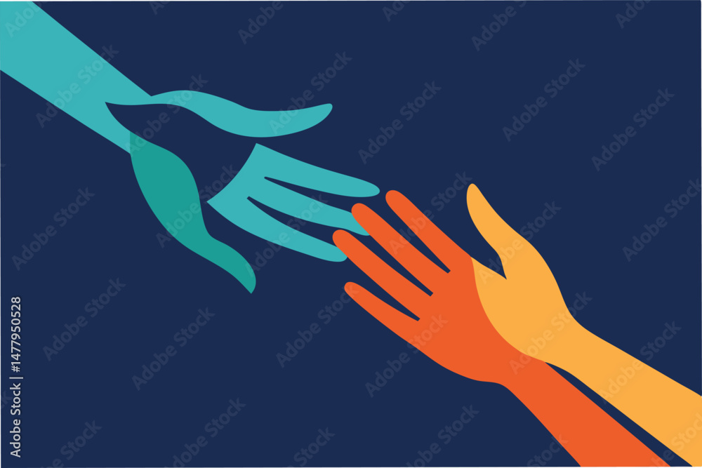 Leinwandbilder two hands reaching out to each other in a contemporary vector illustration, symbolizing connection a