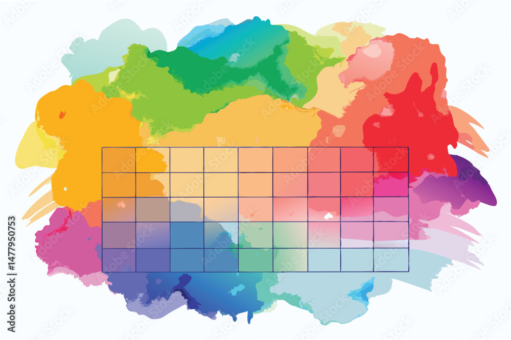 Poster colorful vector illustration of a calendar layout with artistic watercolor background showcasing vib