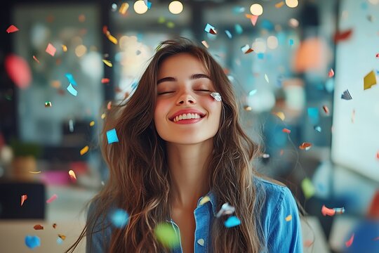 Featured young woman in a workplace setting during Employee Appreciation Day, surrounded by March festivity.