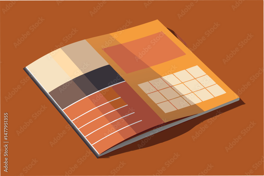 Poster Colorful vector illustration of a modern booklet design with grid and layout on a vibrant orange background