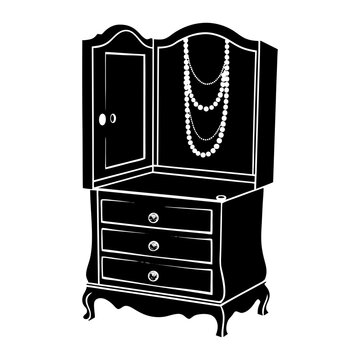 black jewelry cabinet with pearl necklace clip art preview