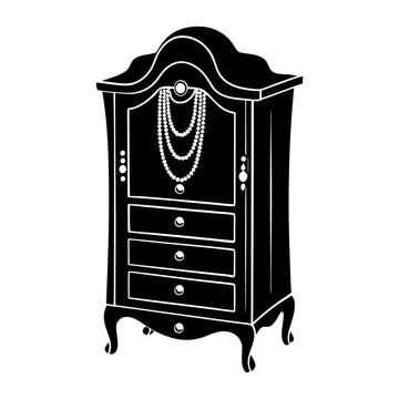 black jewelry cabinet with pearl necklace clip art preview