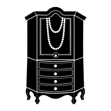 black jewelry cabinet with pearl necklace clip art preview