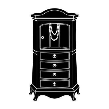 black jewelry cabinet with pearl necklace clip art preview