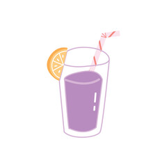Purple Summer Drink in Glass with Orange Slice and Straw Cute Vector Illustration