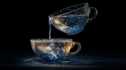 Cosmic liquid pouring between cups