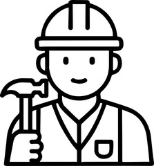 Construction Worker Holding Hammer – Builder Outline Icon Vector

