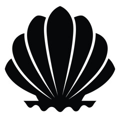 Bold Black Sea Shell Silhouette with Wavy Base Graphic Representation Simple Icon