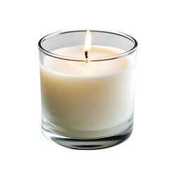 White candle in glass isolated on transparent background