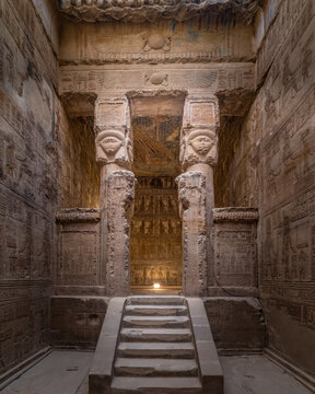 Interior of Hathor temple in Dendera, Qena, Egypt.