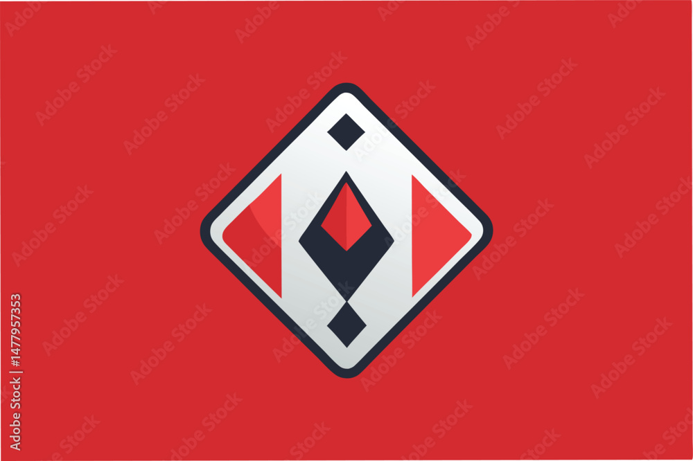 Poster modern geometric vector illustration featuring a bold diamond shape in red and white tones with dist