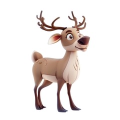 Adorable cartoon reindeer figure, full body view,  standing on white background.