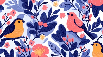 Obraz premium Floral pattern with birds