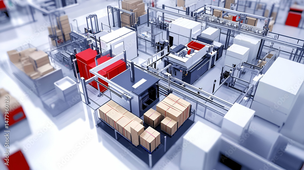 Leinwandbilder isometric view of a modern factory with automated production lines and packaging