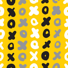 Cross and circles seamless vector pattern. Doodle X and O illustration background.