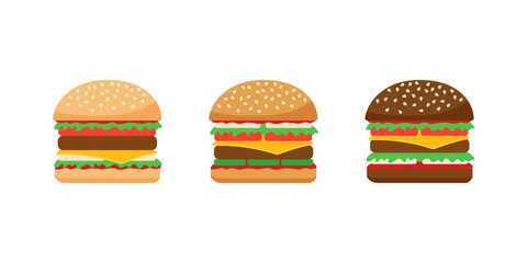 Burger, bread with ingredients icon set. Fast food. Snack sandwich. Vector flat illustration