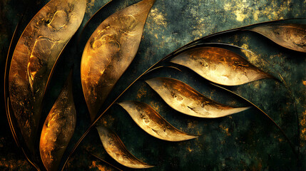 Gold Leaf Pattern on Dark Textured Background for Artistic Design