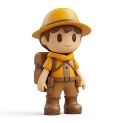Fototapeta premium Smiling, cartoon explorer figure, standing in profile view.