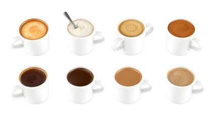 3d realistic vector isolated white cups of coffee 