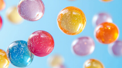 Fototapeta premium Colorful transparent spheres floating abstract background for wallpaper and design elements with bright colors