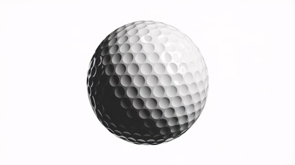 Close-up of a golf ball on a plain background, showcasing its dimples and smooth surface texture.