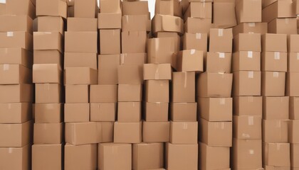 Neatly stacked brown cardboard boxes on white  , texture, organized, product packaging