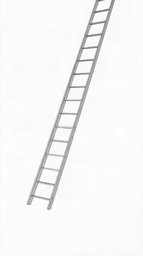Metallic aluminum ladder on white background, angled perspective, showing steps, for construction or home maintenance projects.